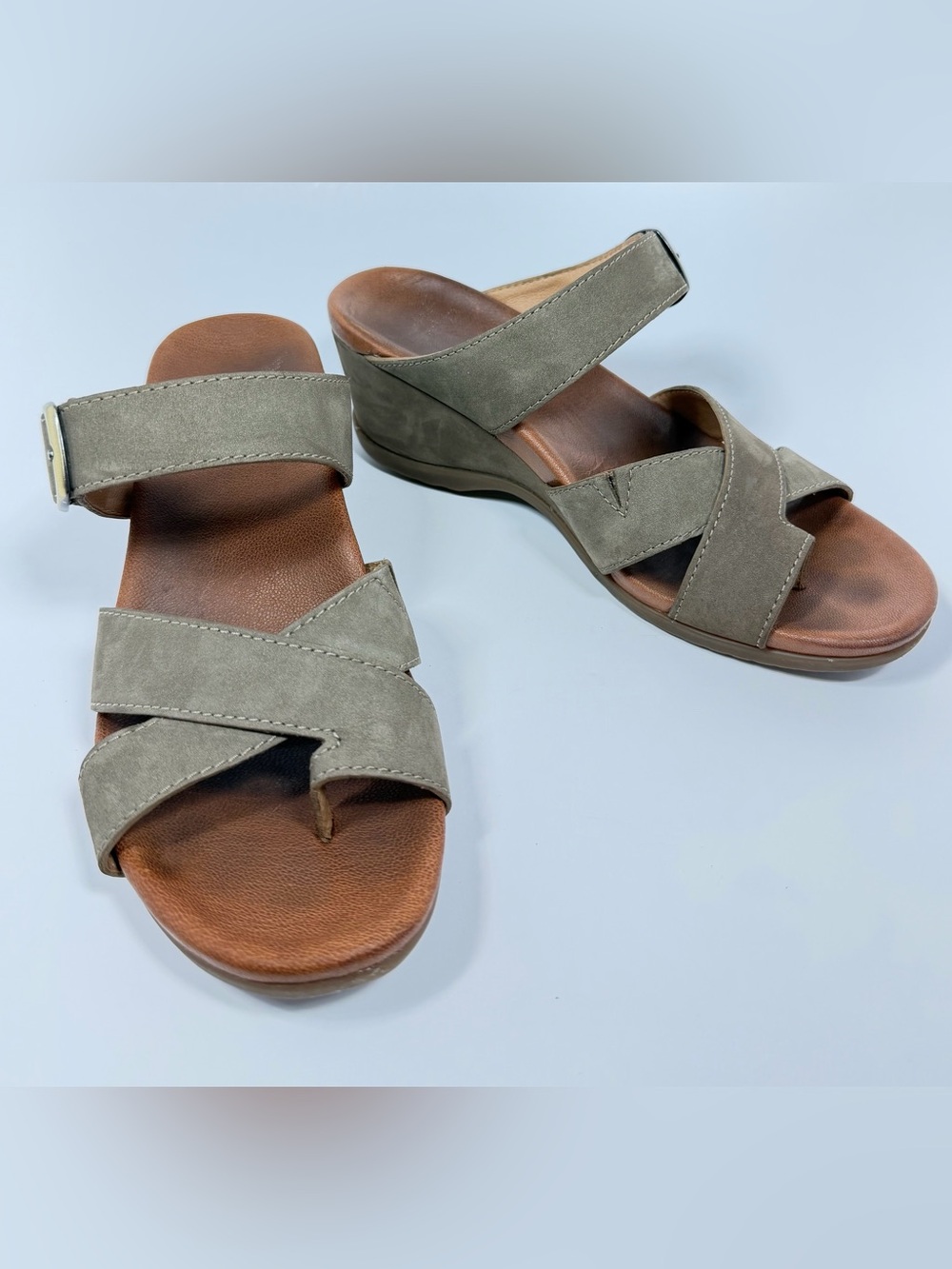 Women's Dansko Olive Suede Wedge Sandals with Cushioned Footbed